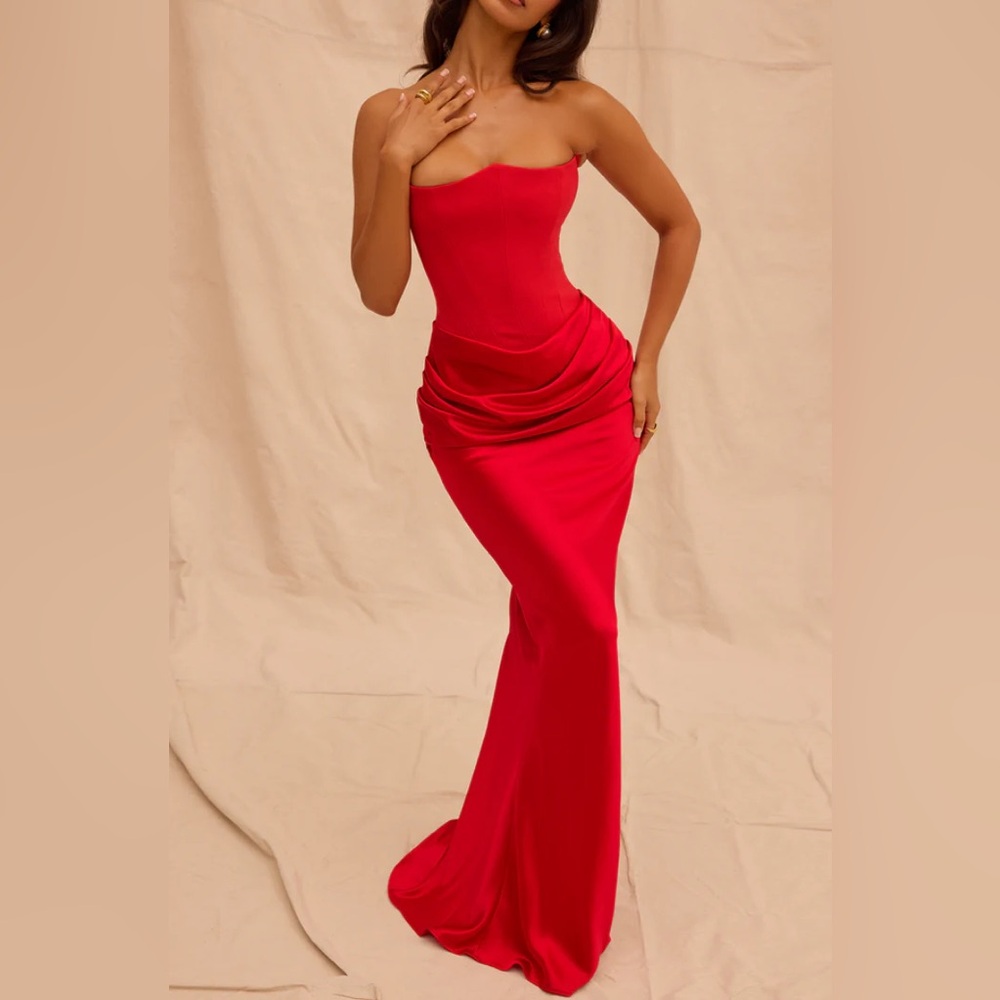 House of CB | Persephone Scarlet Strapless Corset Maxi Dress | S